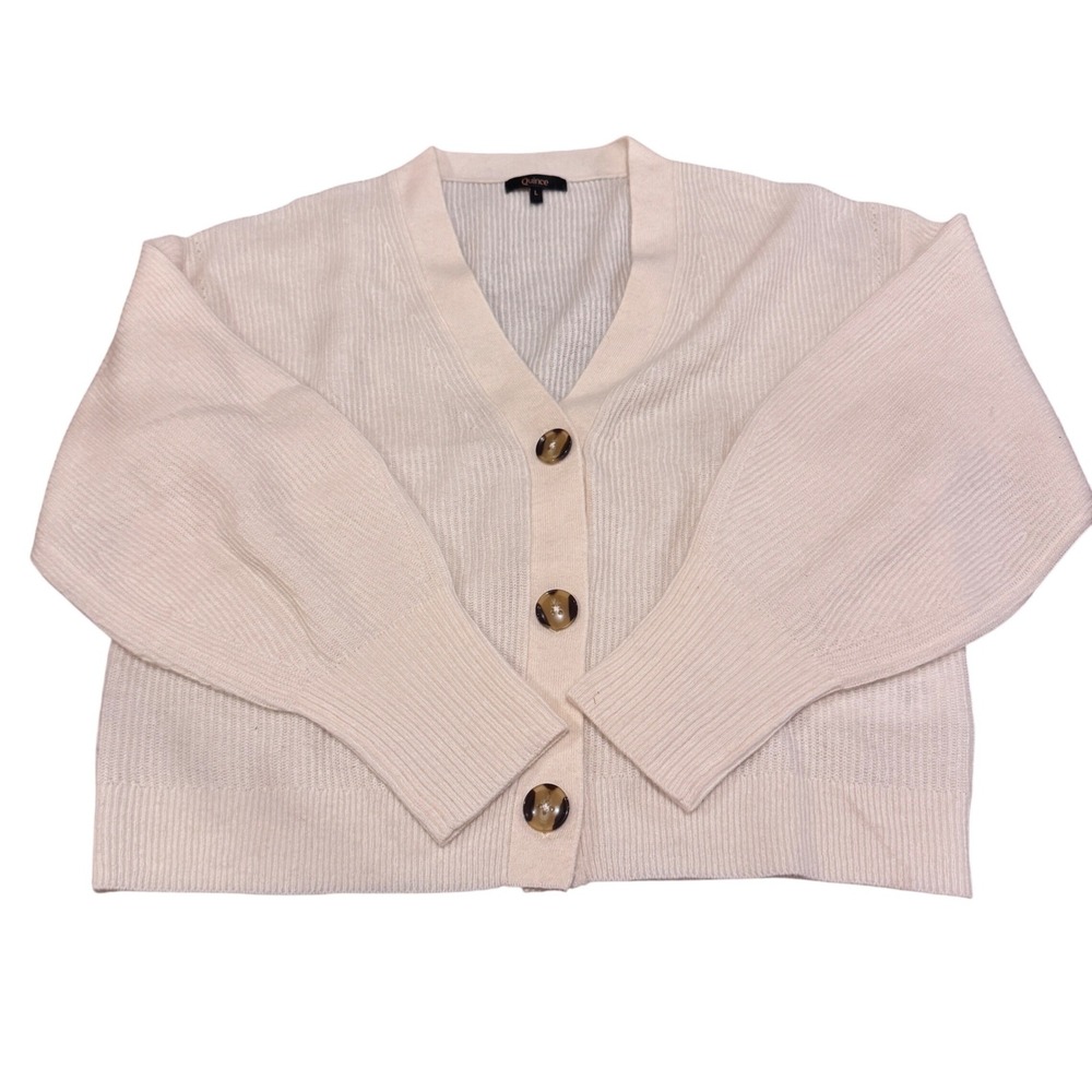 Quince Cream Wool Alpaca V-Neck Balloon Sleeve Cardigan Sweater Large ZJSA001